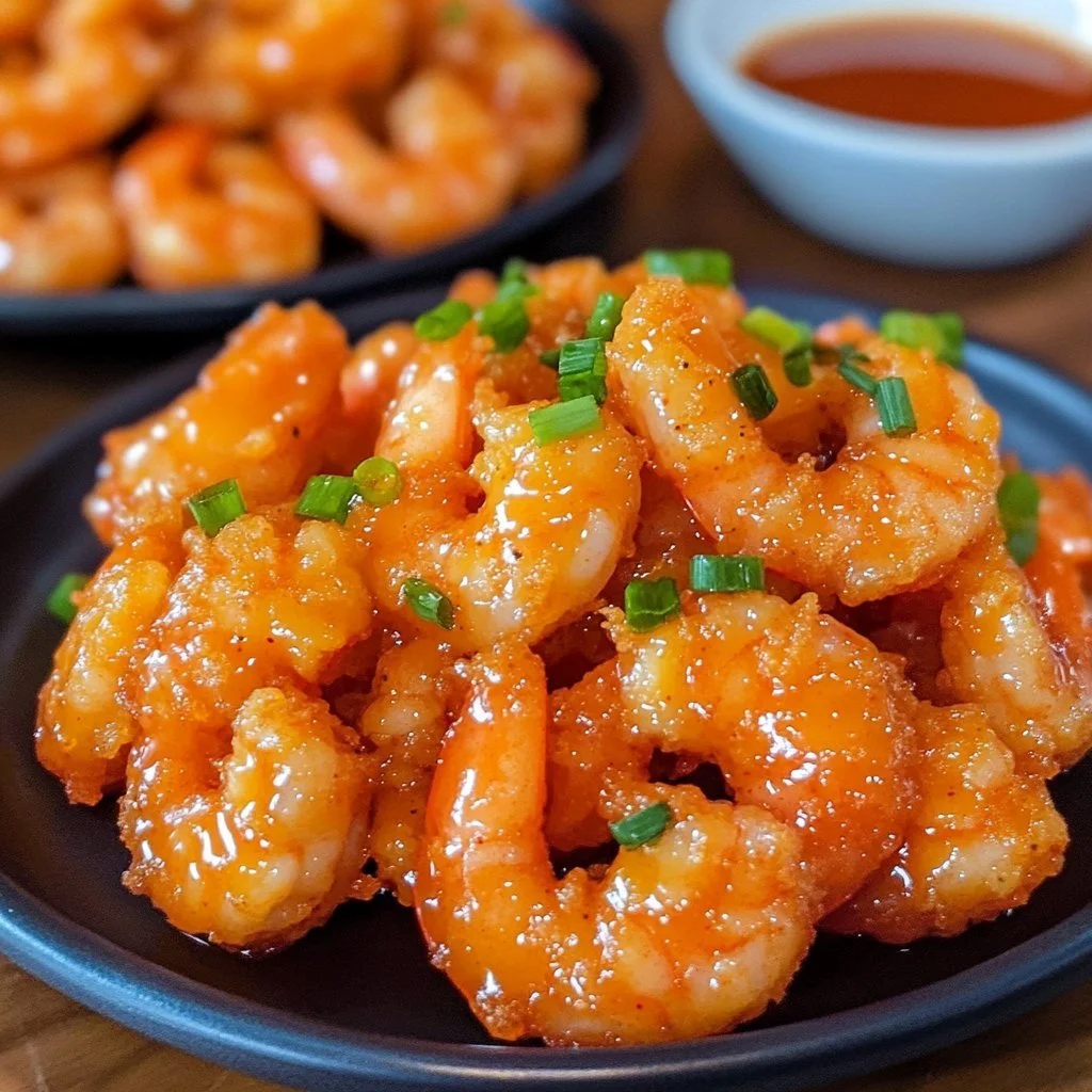 Crispy Bang Bang Shrimp garnished with herbs and served on a plate