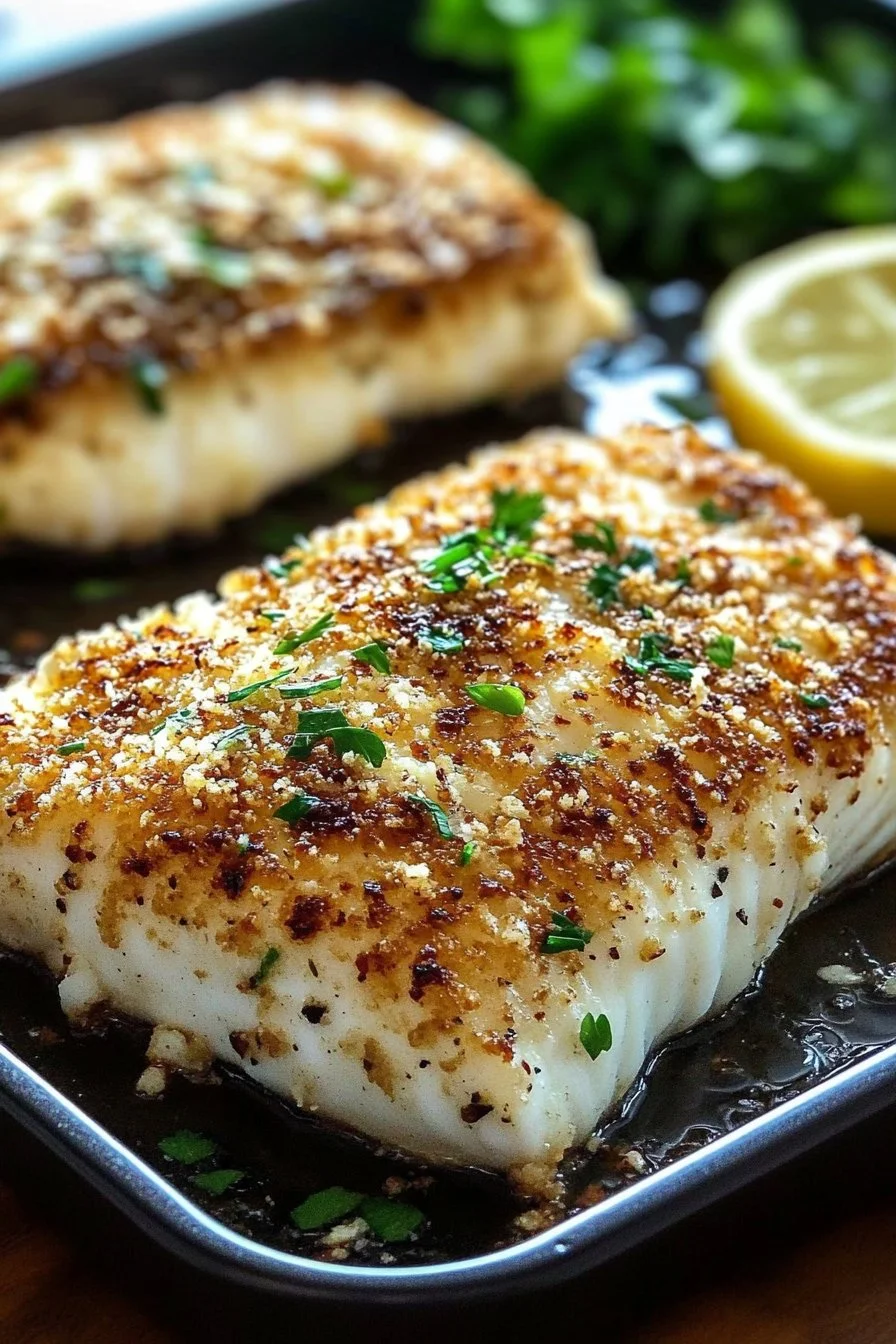 Garlic Parmesan Crusted Halibut