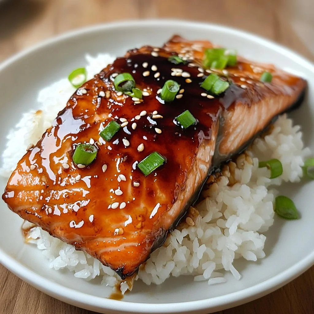 Delicious glazed salmon served with fresh vegetables on a plate
