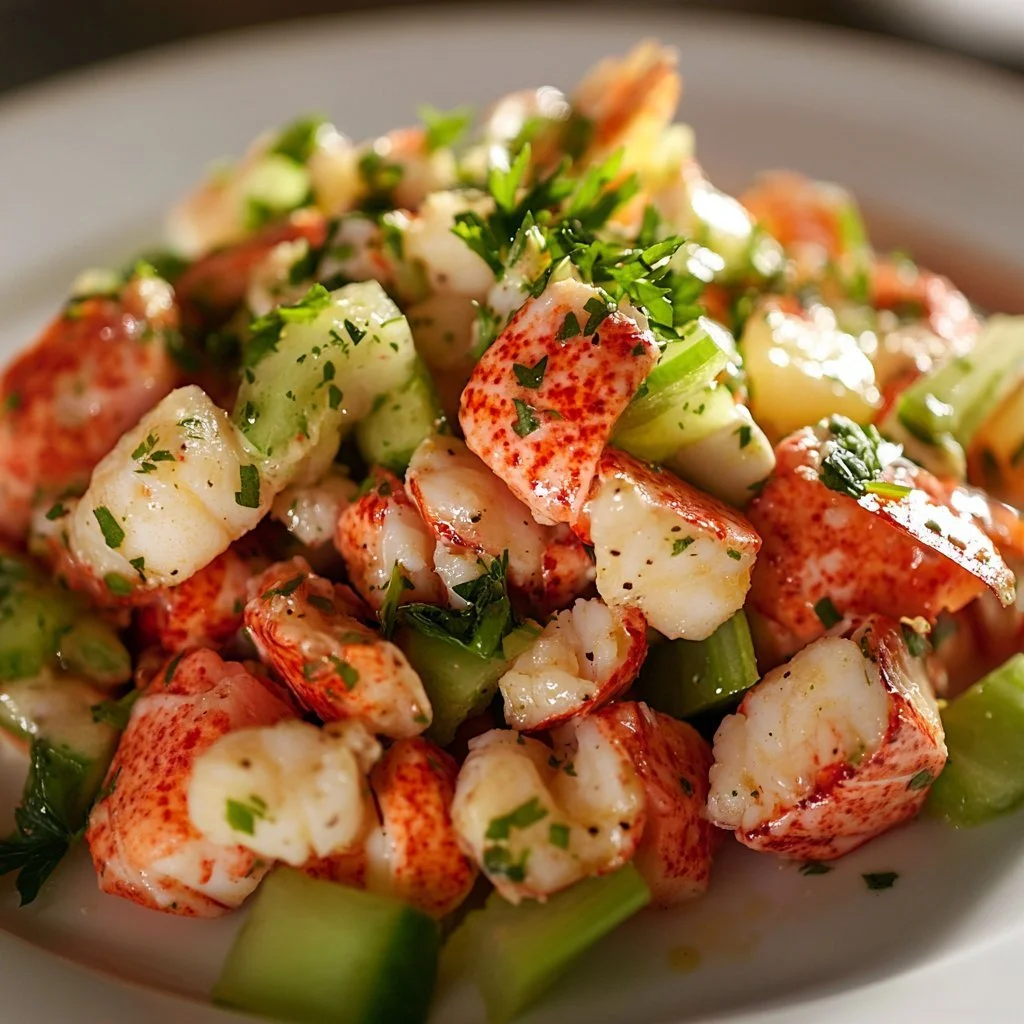 Gordon Ramsay lobster salad plated with fresh herbs and vibrant vegetables
