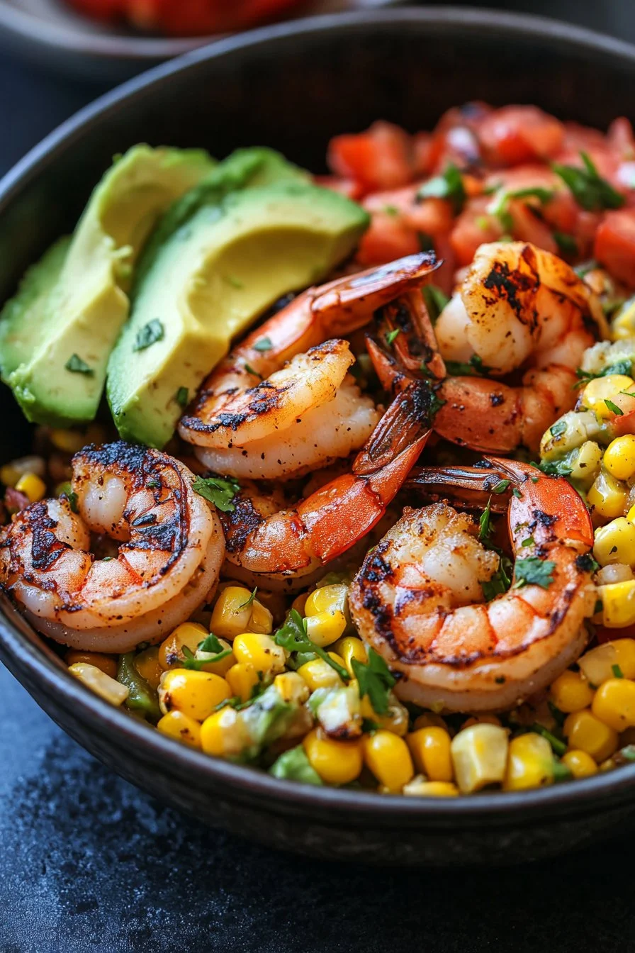 Grilled Shrimp Bowl with Avocado Corn Salsa