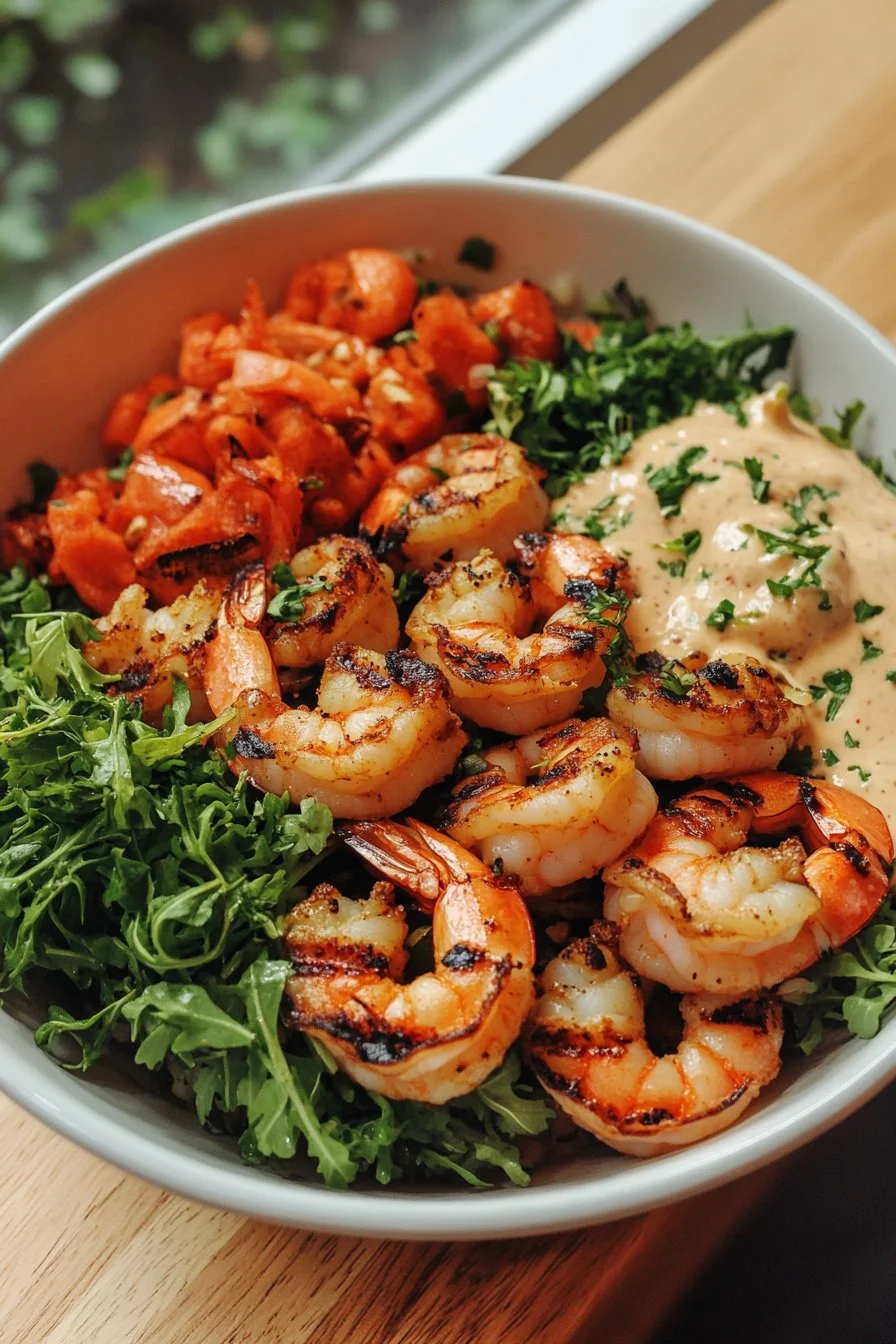 Grilled Shrimp Bowl with Creamy Garlic Sauce