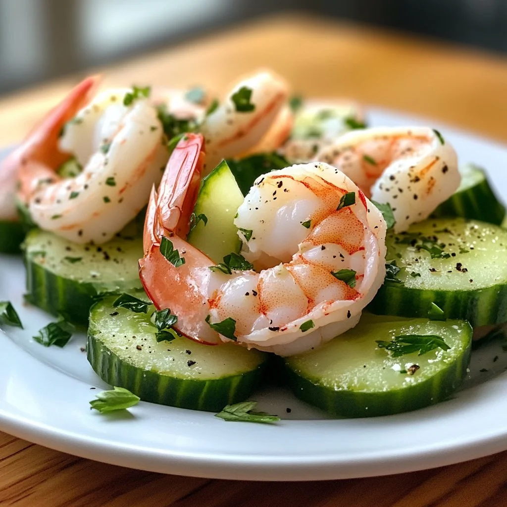 Healthy cucumber shrimp salad with fresh vegetables and shrimp