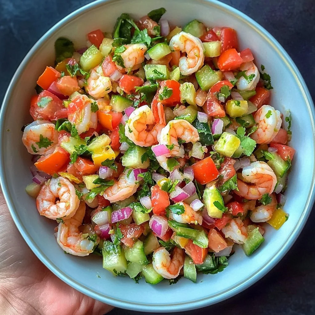 Delicious Keto Shrimp Salad served in a bowl with fresh vegetables