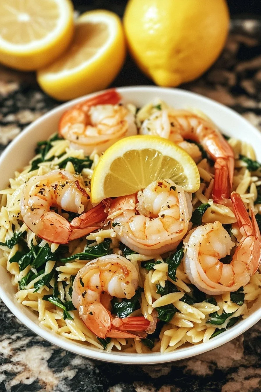 Lemon Garlic Shrimp with Spinach Orzo