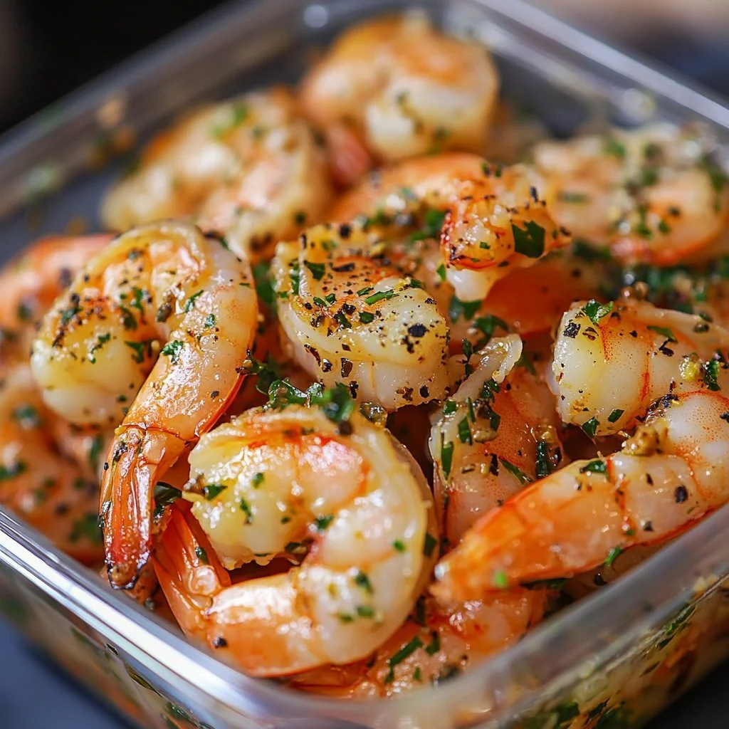 Delicious marinated picnic shrimp ready for outdoor dining