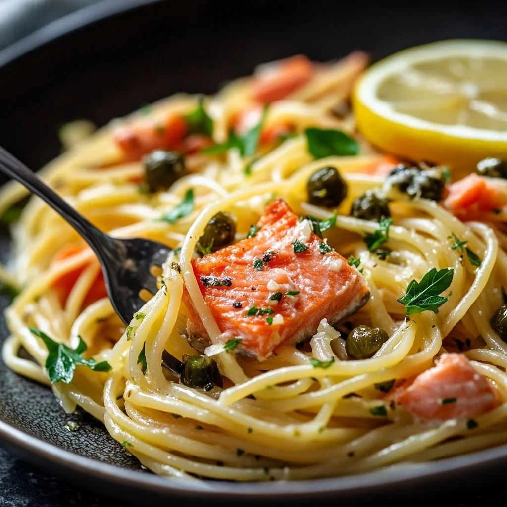 Mary Berry's smoked salmon pasta with lemon and capers in angel hair format