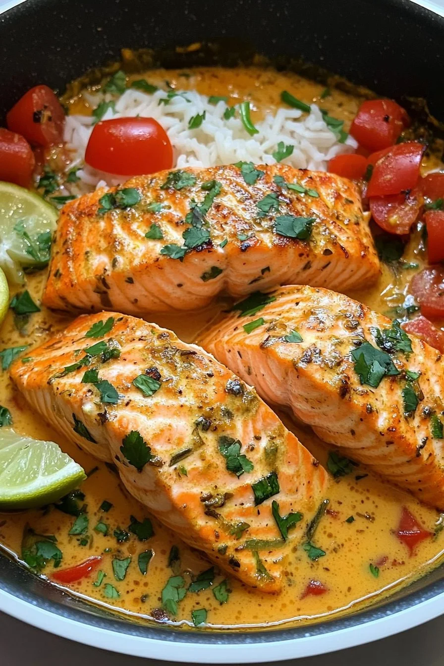 One-Pan Coconut Curry Salmon with Garlic Butter