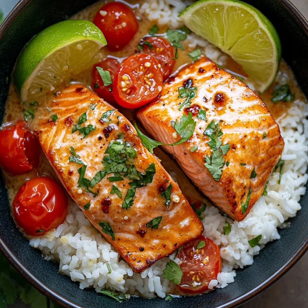 One-Pan Coconut Curry Salmon with Garlic Butter dish