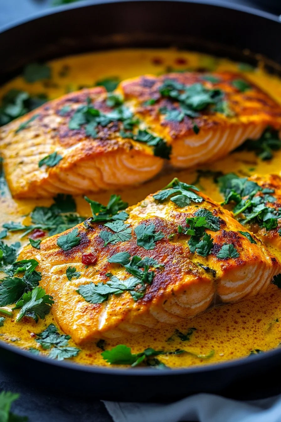 One-Pan Coconut Curry Salmon with Garlic Butter