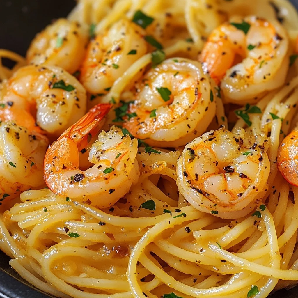 Delicious one-pot garlic butter shrimp pasta served in a bowl