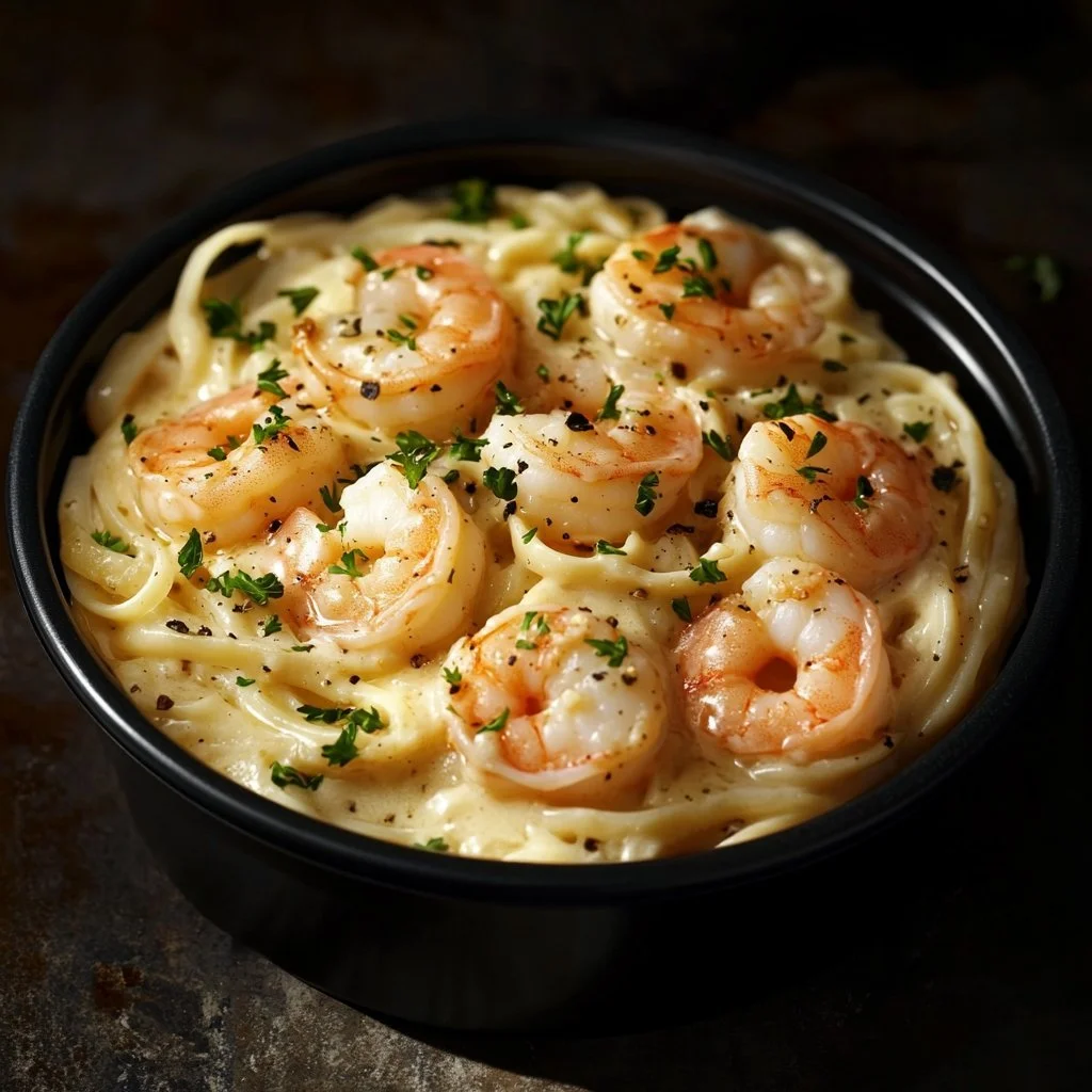 One Pot Shrimp and Crab Alfredo served in a creamy sauce