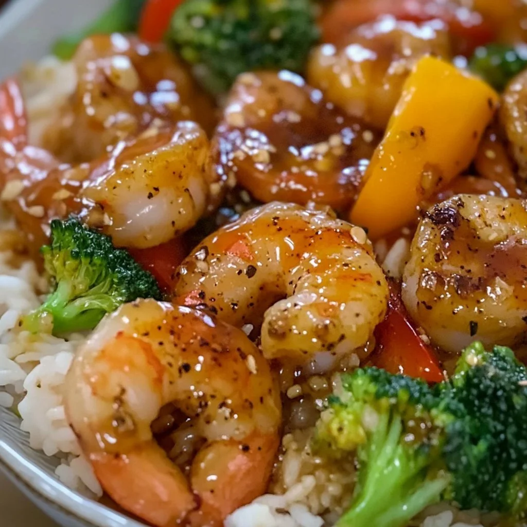 Delicious Rainbow Shrimp meal ready to be served.