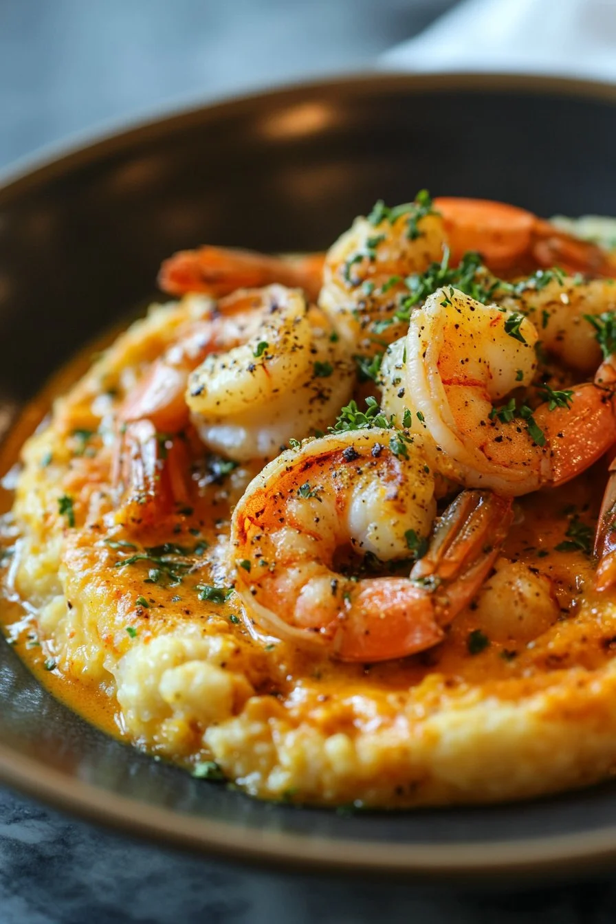 Red Snapper, Shrimp & Grits with a Cajun Cream Sauce