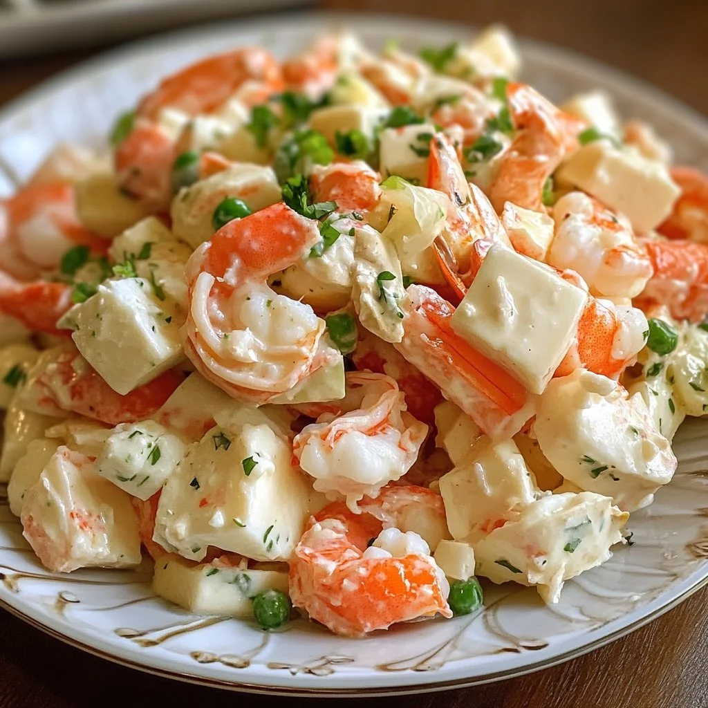 Refreshing shrimp and crab salad served in a bowl with fresh ingredients