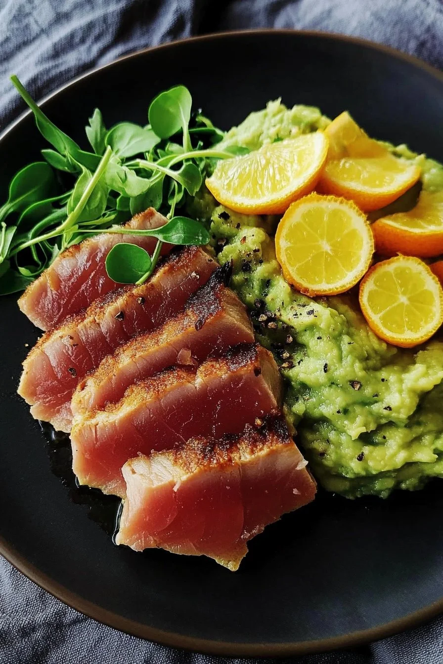 Seared Crispy Tuna with Citrus Avocado Mash
