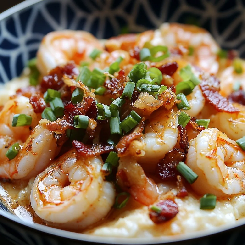 Delicious Shrimp and Catfish served with creamy grits on a plate.