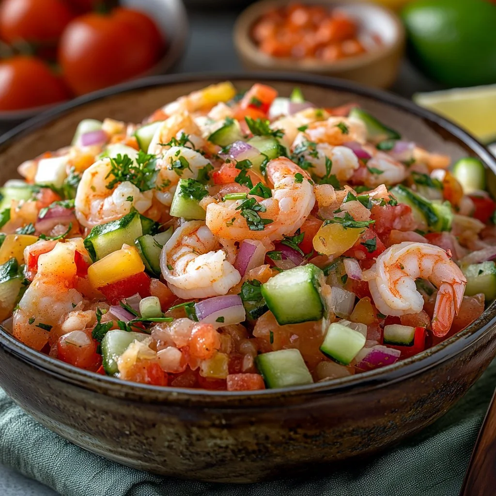 Shrimp ceviche served with crunchy homemade Tajin chips
