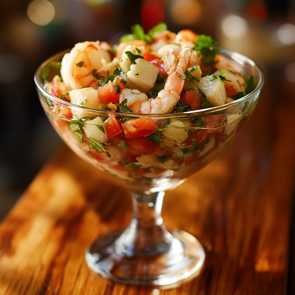 Delicious shrimp cocktail served with zesty dipping sauce on a platter.