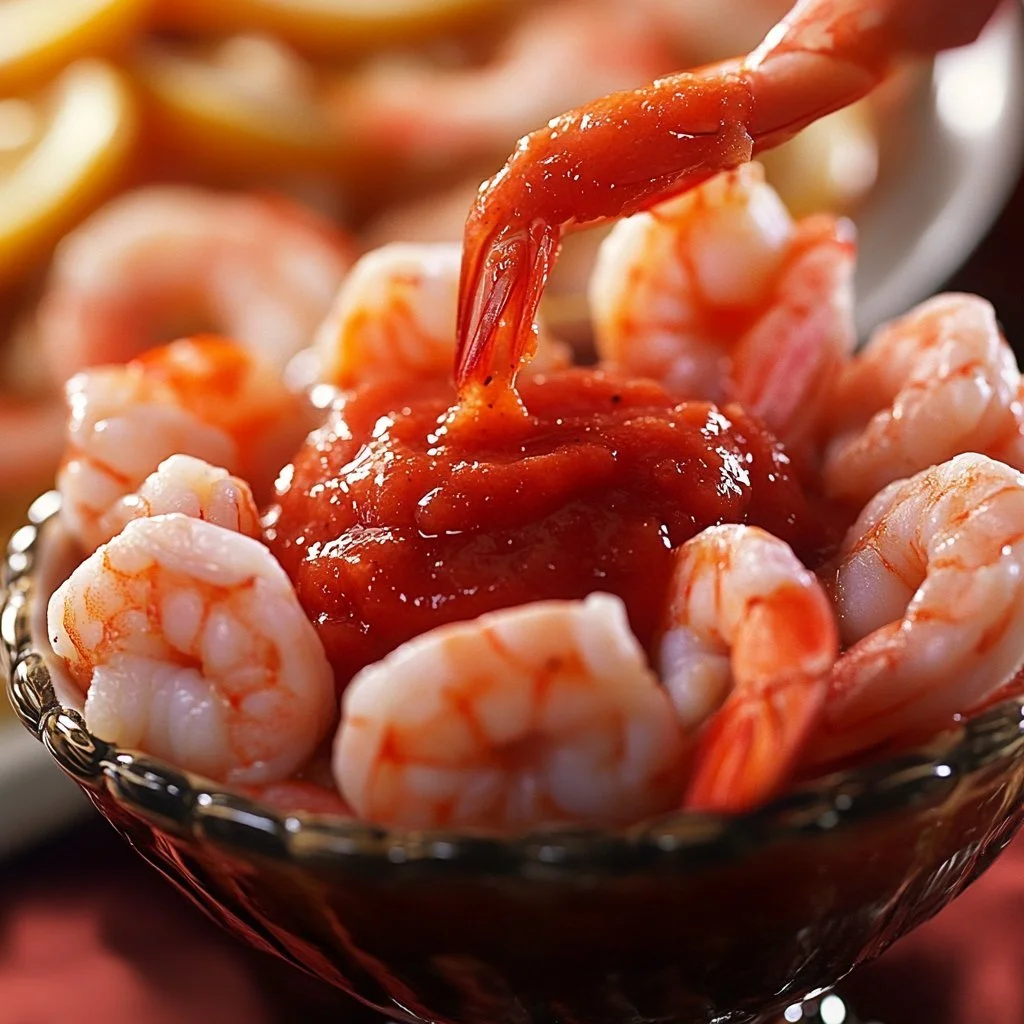 Delicious shrimp cocktail served with the best dipping sauce