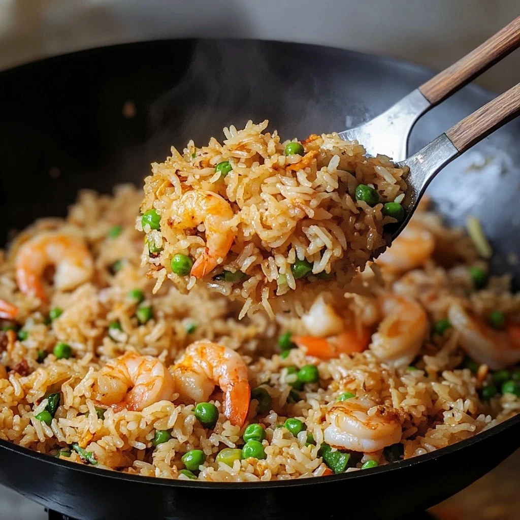 Delicious shrimp fried rice with egg served in a bowl