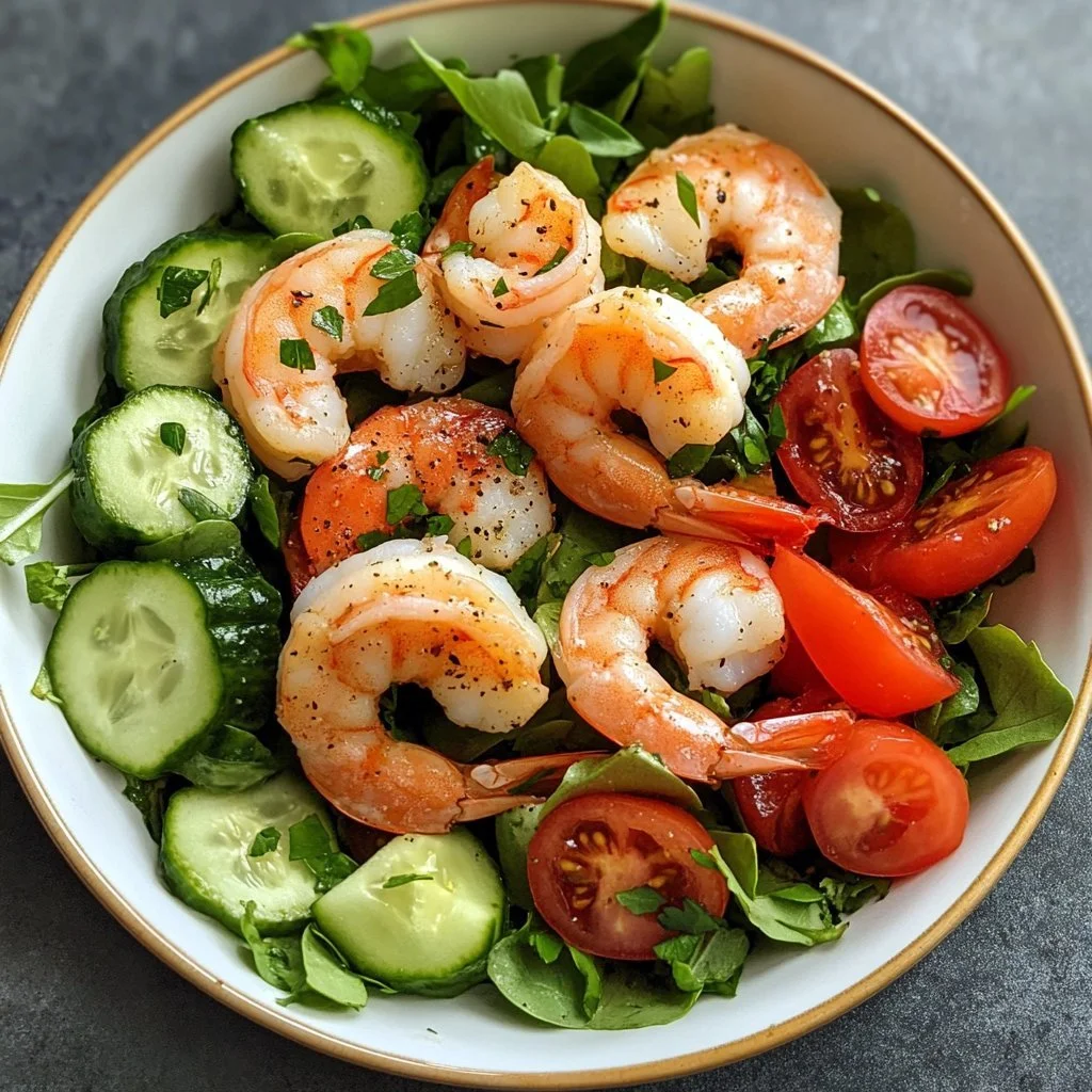 Fresh shrimp salad with vegetables and dressing