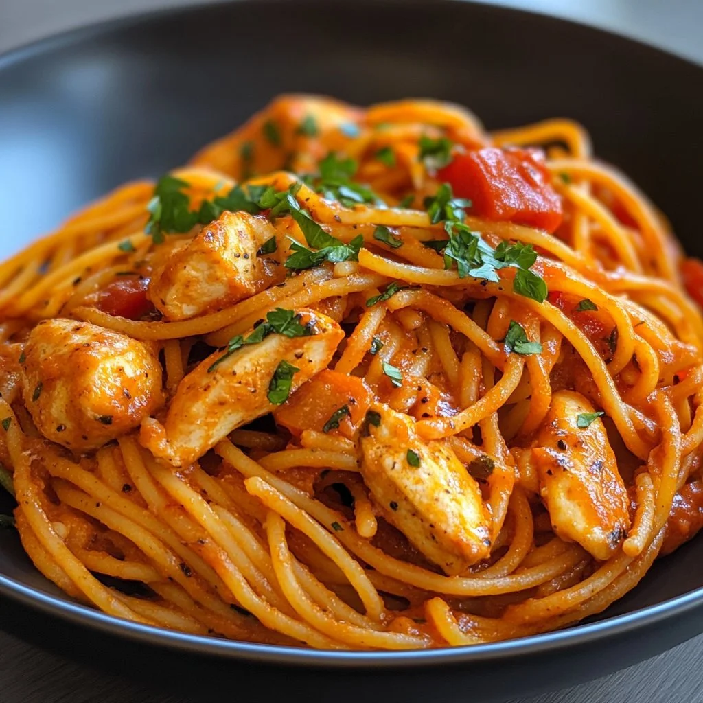 A bowl of spicy salmon pasta with red pepper flakes and herbs