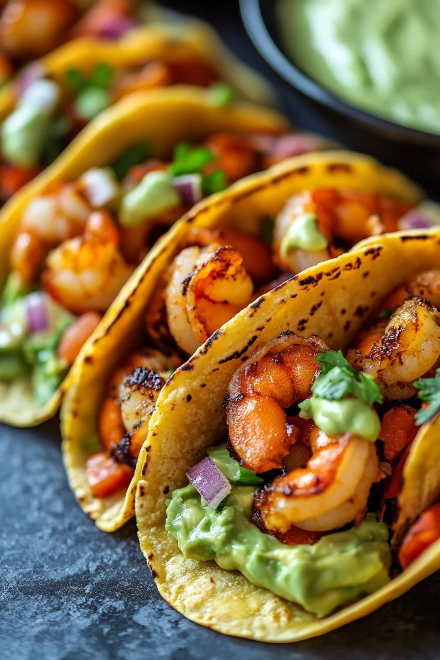 Spicy Shrimp Tacos with Avocado Crema