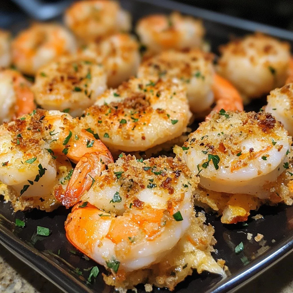 Delicious and beautifully plated stuffed shrimp ready to serve.