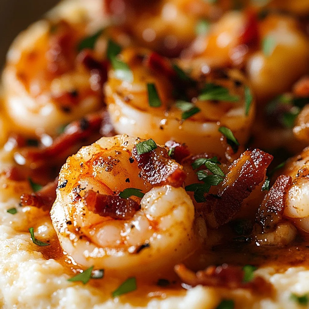 Delicious shrimp and grits served in a bowl with fresh herbs and spices