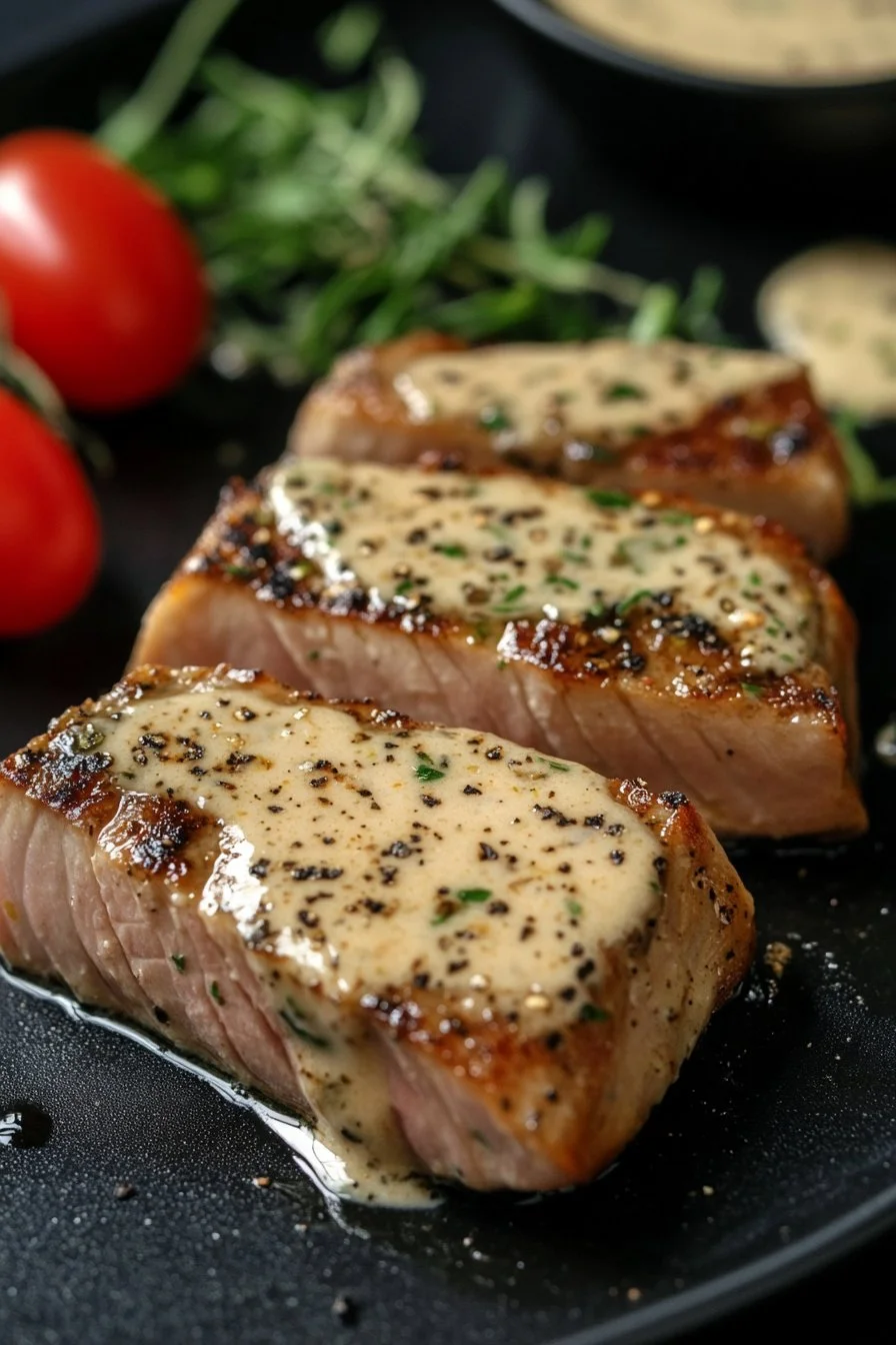 Tuna Steaks with Creamy Garlic Sauce
