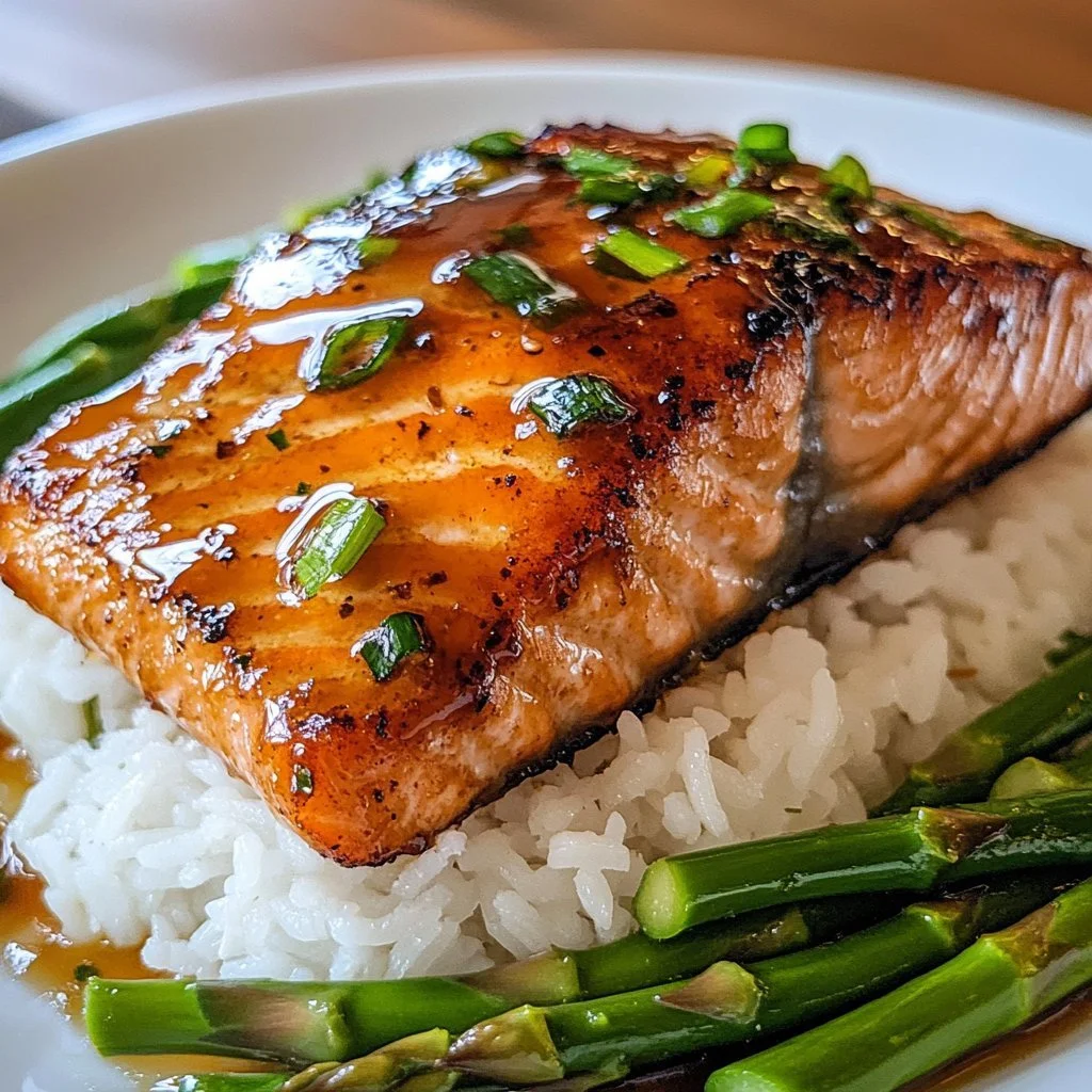 Air Fryer Honey Garlic Salmon garnished with green onions on a plate