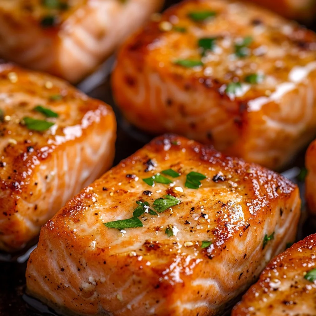Crispy air fryer salmon bites served on a plate with garnishes
