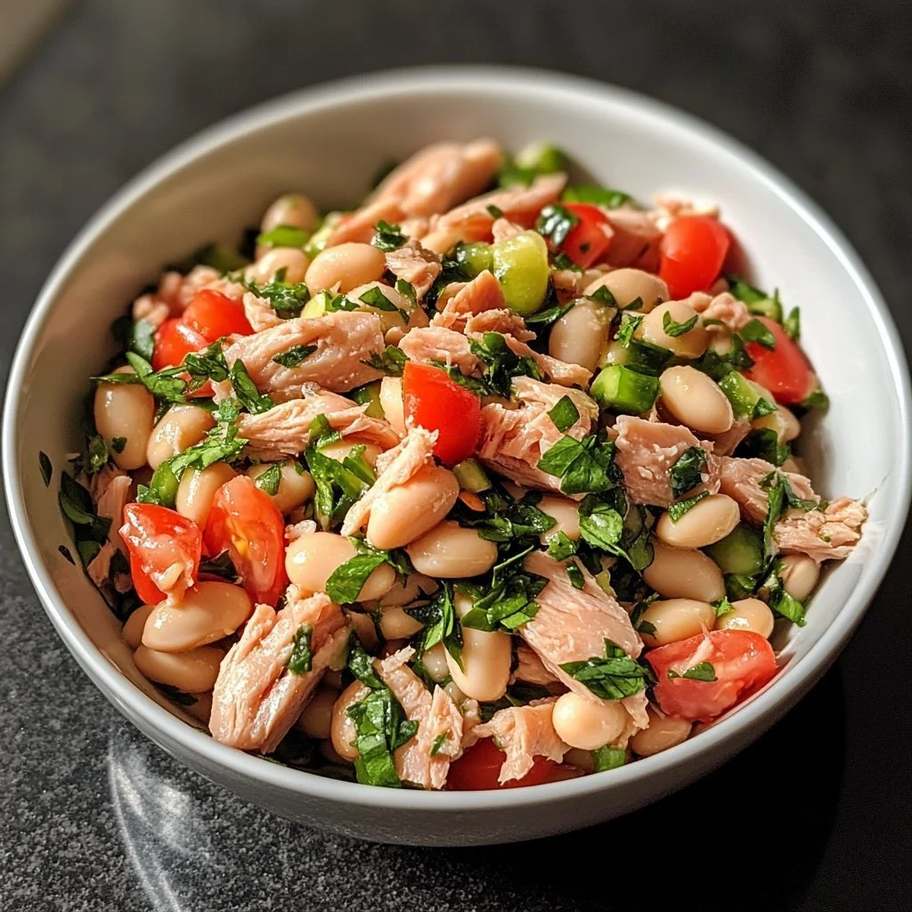 Delicious Tuna and White Bean Salad served in a bowl