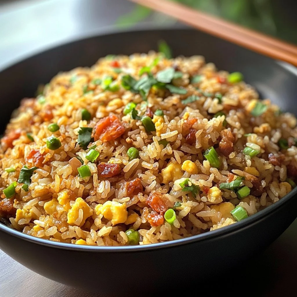 Delicious Asian restaurant-inspired fried rice with colorful vegetables and savory flavors