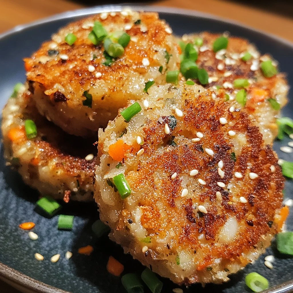 Asian-style tuna cakes served with dipping sauce on a plate