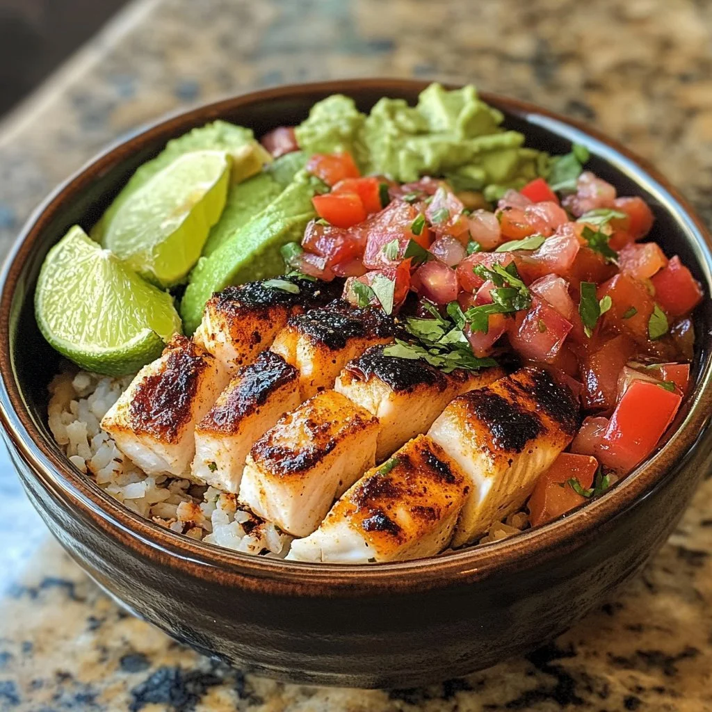 Baja fish taco bowls with vibrant toppings and sauces
