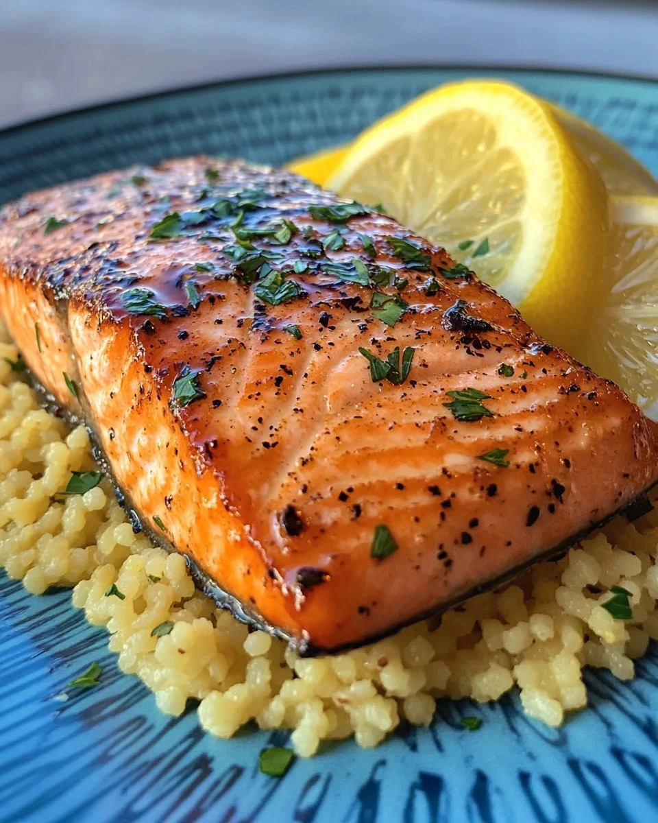 Blueberry Glazed Salmon with Lemon Herb Couscous