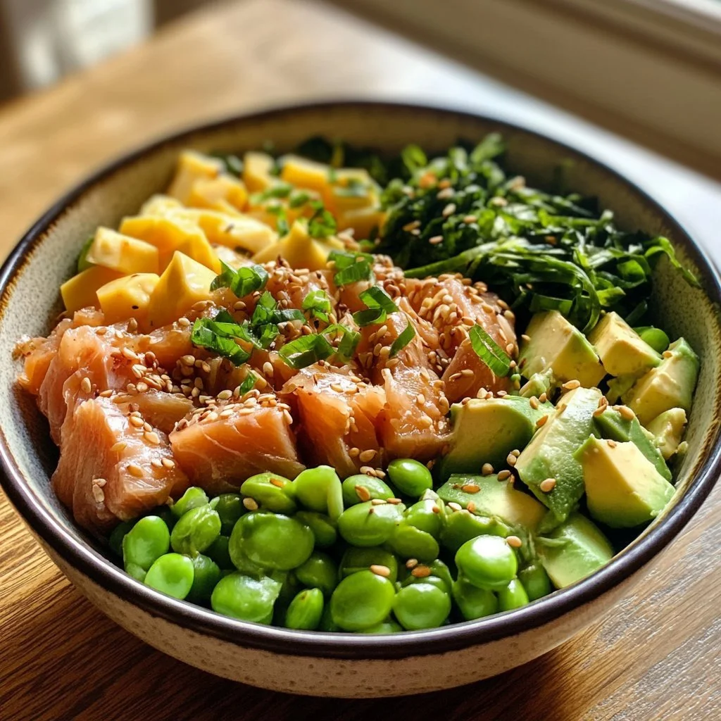Canned Tuna Poke Bowl with fresh vegetables and toppings