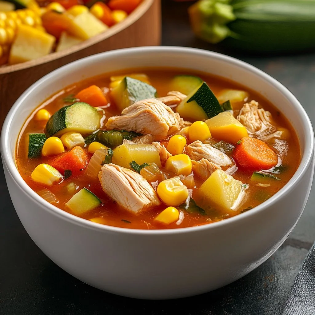 Delicious bowl of Mexican chicken soup with vibrant vegetables and spices