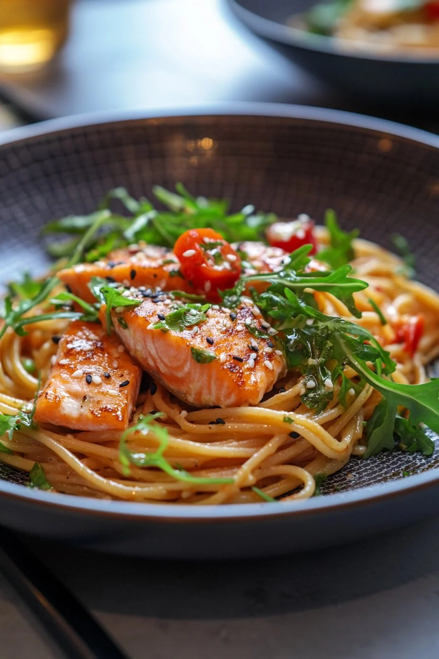Chilli Oil Pasta with Salmon and Rocket