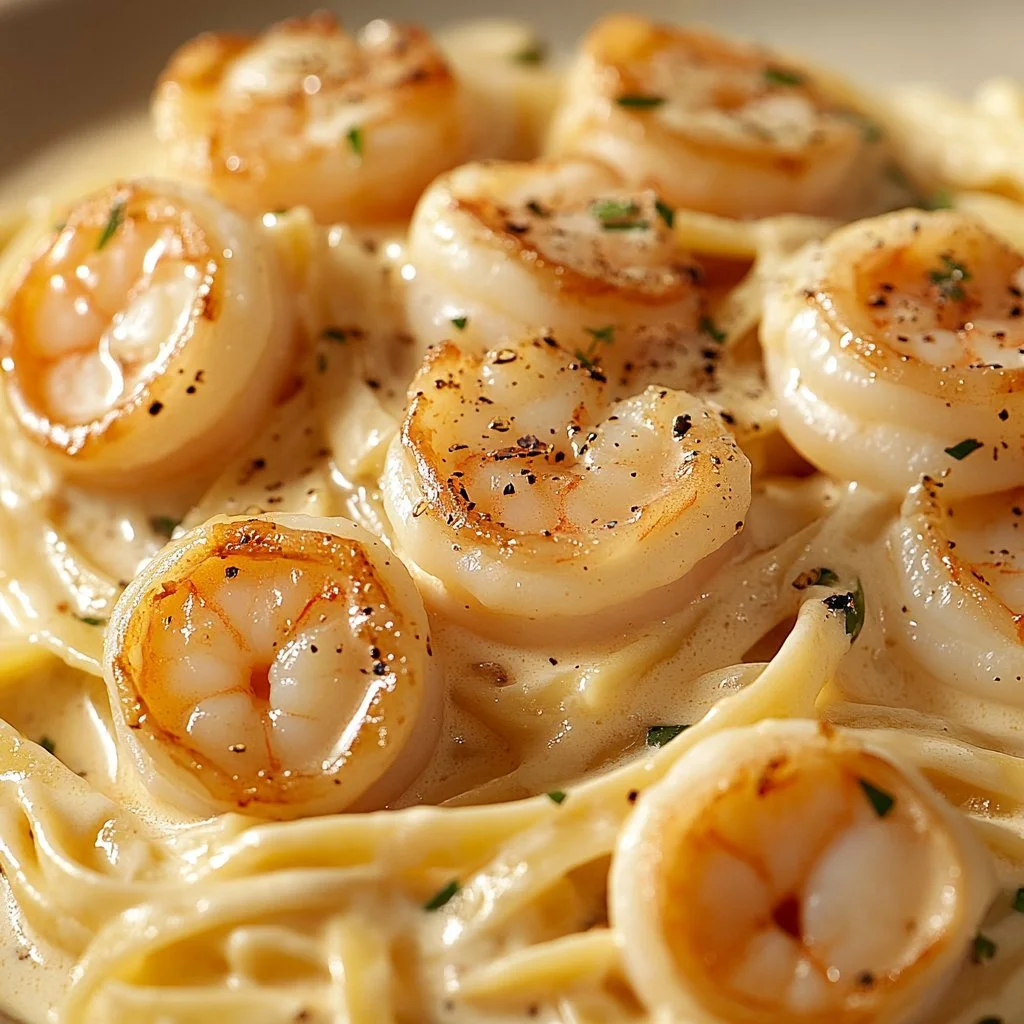 Delicious creamy shrimp and scallop pasta served in a bowl
