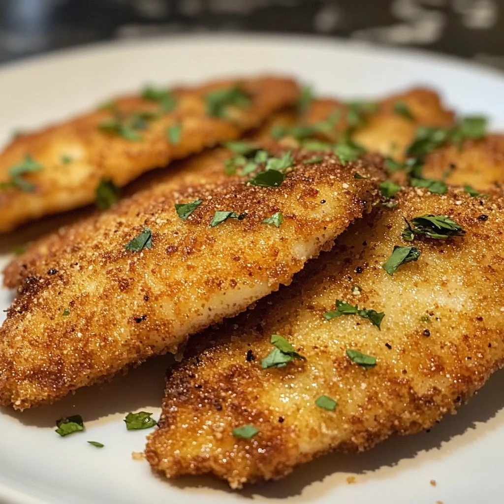 Crispy air fryer tilapia served on a plate with lemon and herbs