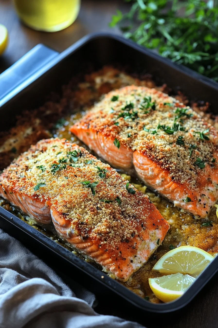 Crispy Parmesan Salmon Bake