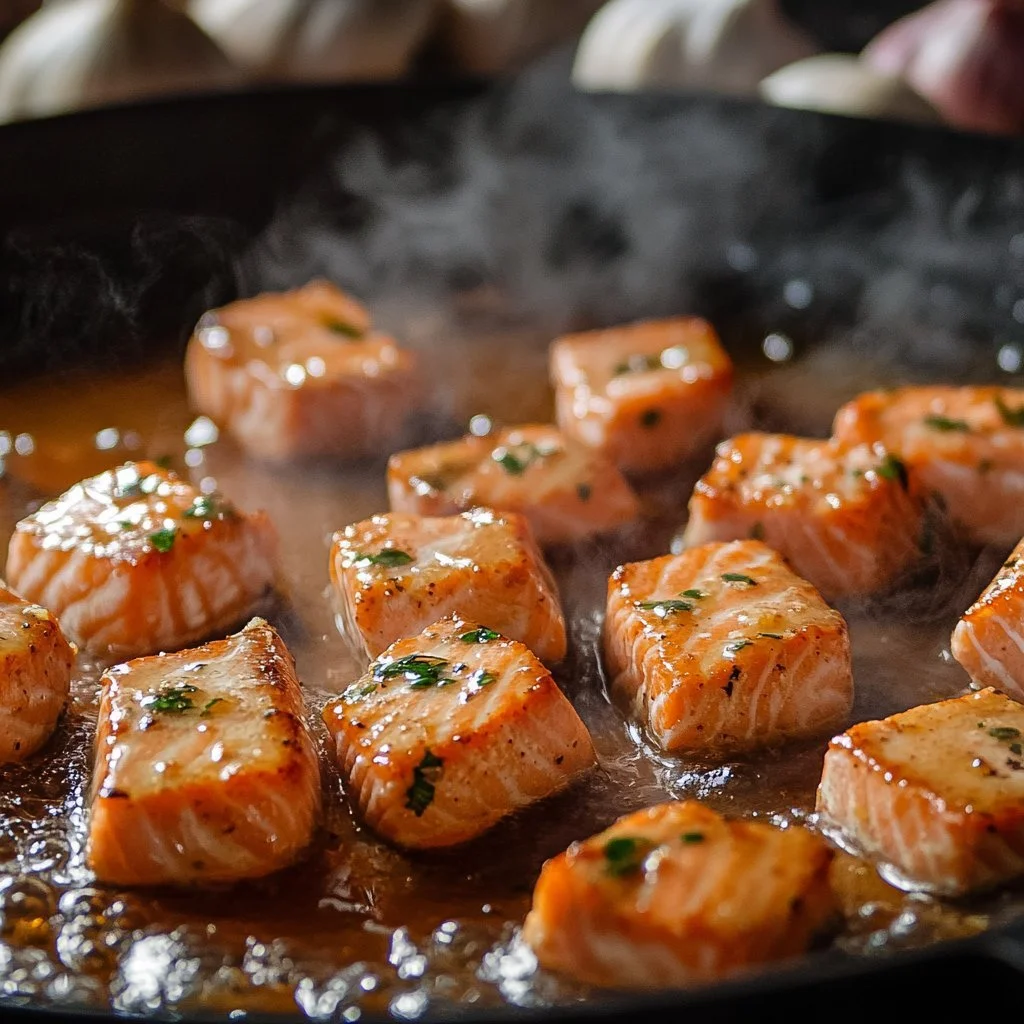 Crispy spicy salmon dish with vibrant garnishes and plating