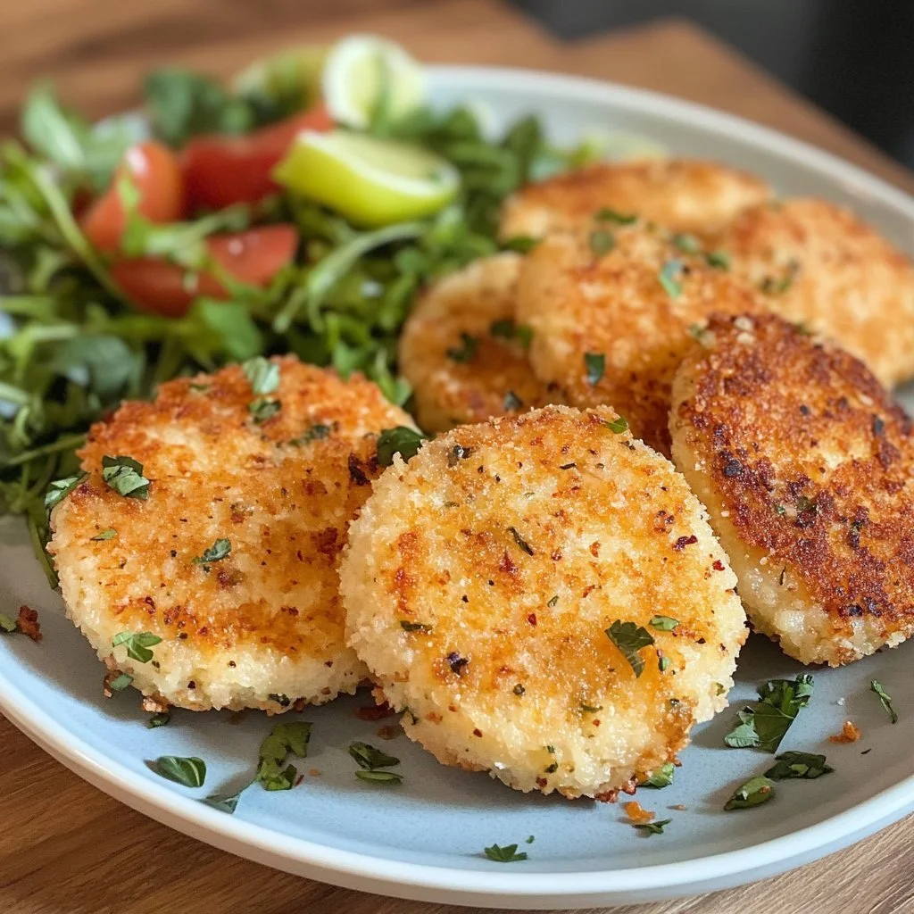 Plate of crispy tuna cakes served with dipping sauce