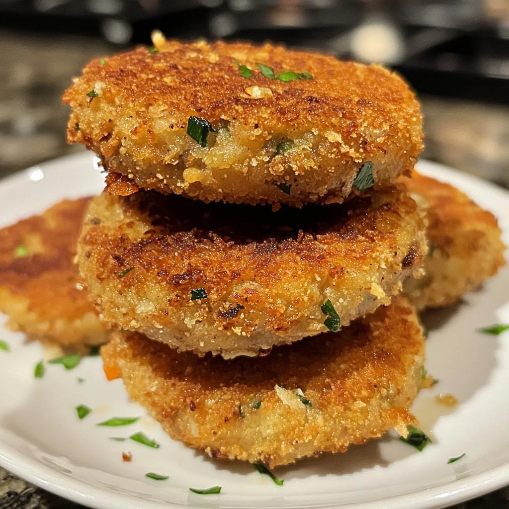 Delicious easy tuna fish cakes served with a side of salad.