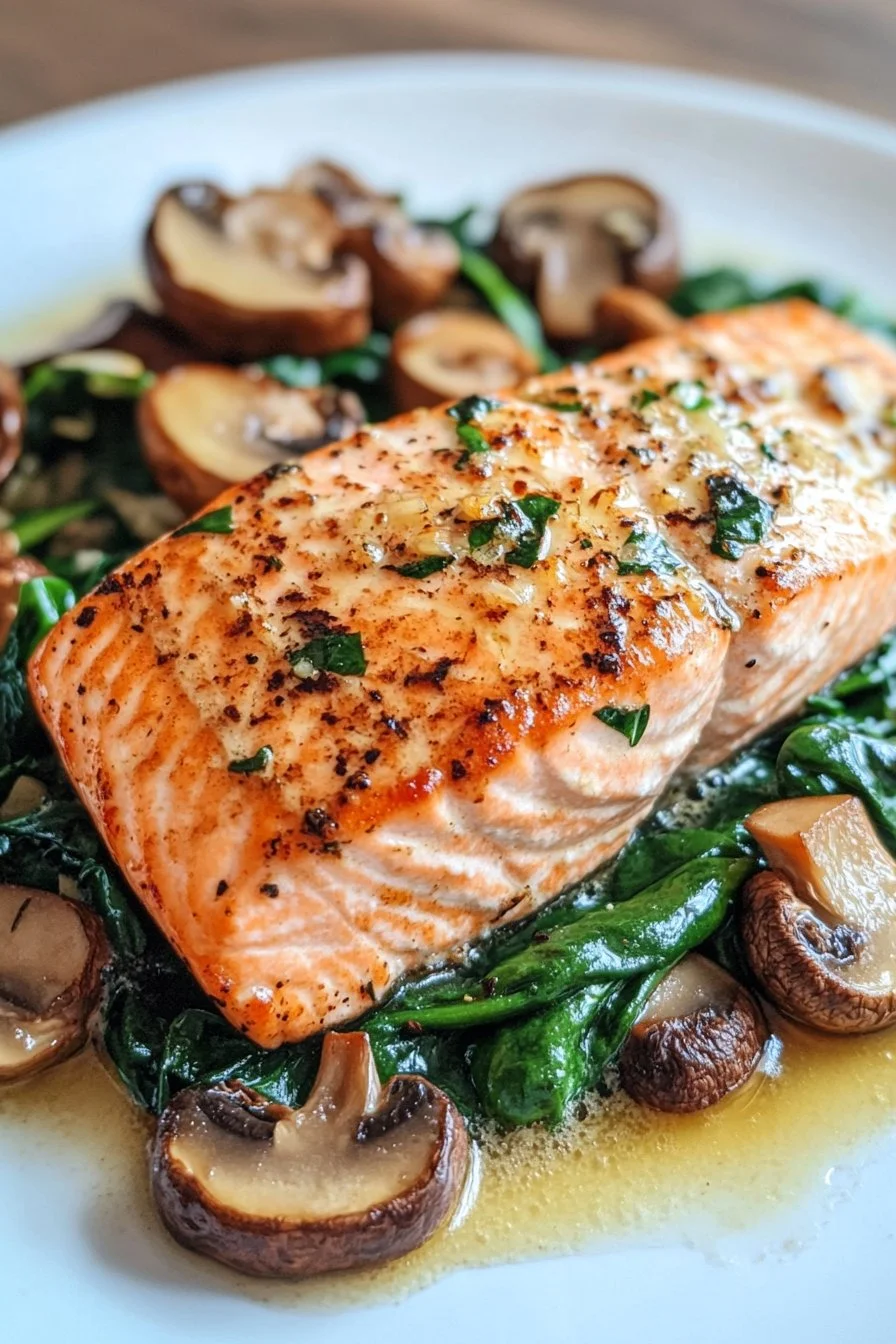 Garlic Butter Salmon with Spinach and Mushrooms