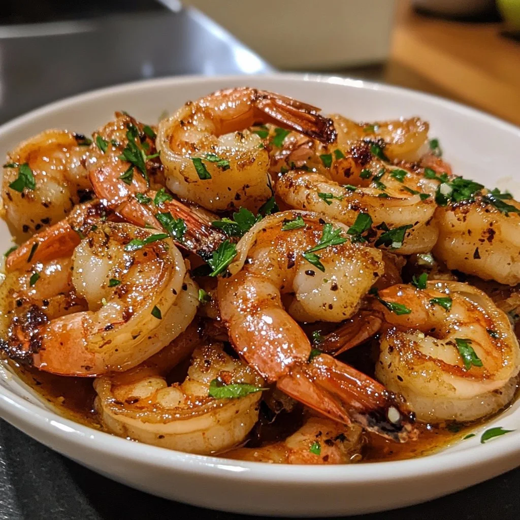 Delicious Garlic Honey Lime Shrimp served on a plate with lime wedges