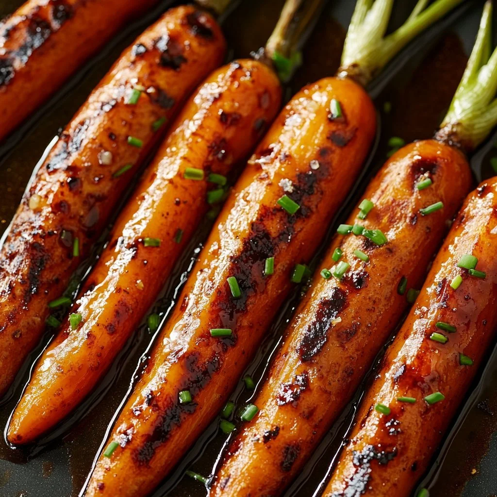 Grilled carrots with balsamic glaze on a serving plate